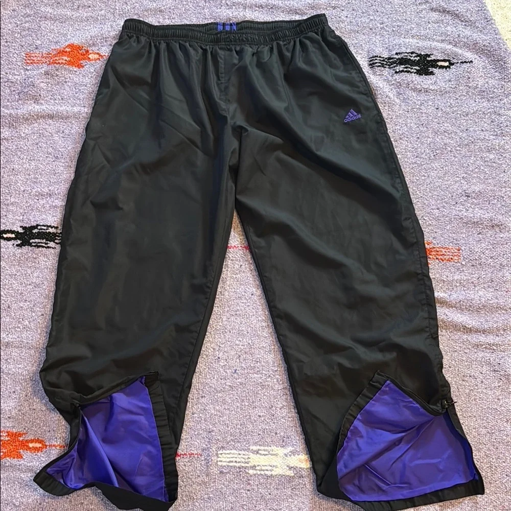 Vintage Adidas Track Pants Men's Size X-Large Black With Purple Mesh Lining Y2K